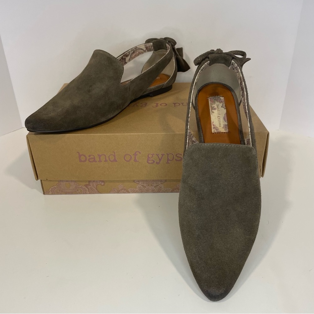Suede Shoes Sling Back Loafers Brown Leather Bows Tassels Flats Shoes Size 8